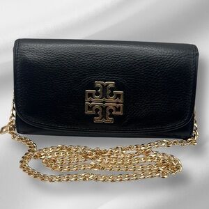 Tory Burch Britten Duo Envelope Continental Leather Wallet with Gold Chain